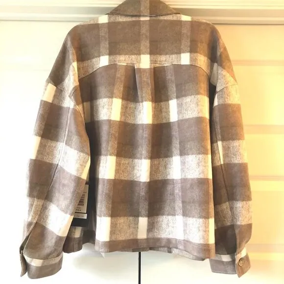 NWT BAGATELLE Tan Plaid Vegan Suede Button-down Shirt Jacket L &amp; XL MSRP $158