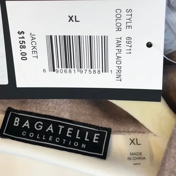 NWT BAGATELLE Tan Plaid Vegan Suede Button-down Shirt Jacket L &amp; XL MSRP $158