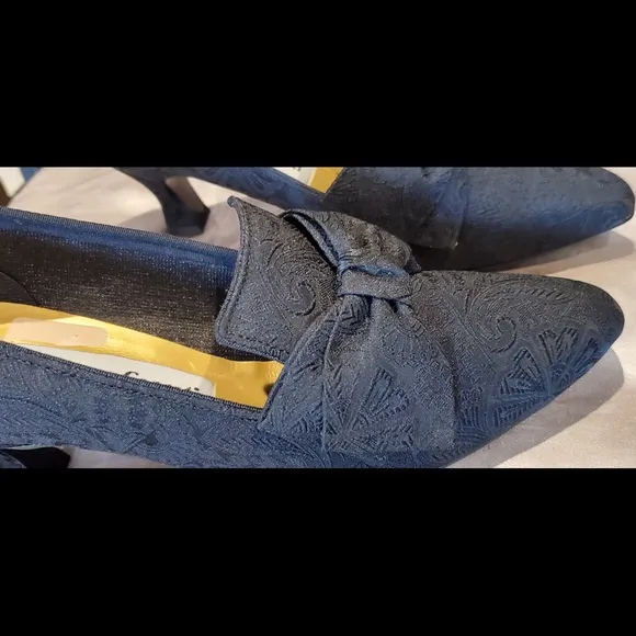 NWT Black Louis heels satin  brocade shoes by Giovanna Correti 7.5 M