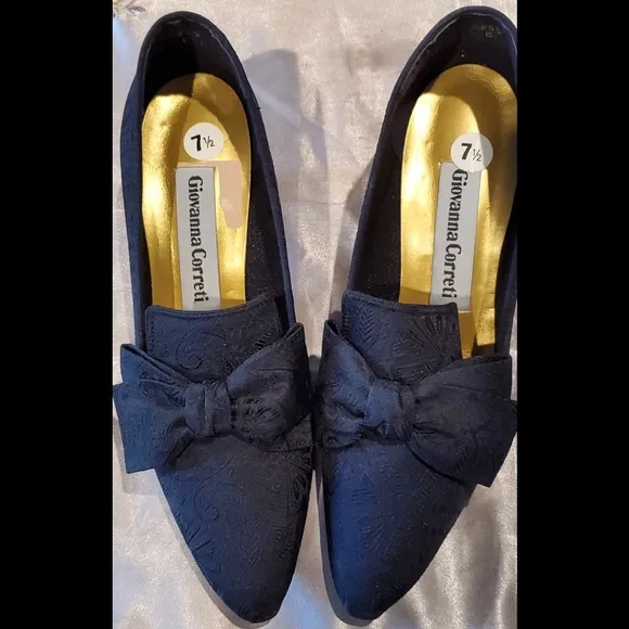 NWT Black Louis heels satin  brocade shoes by Giovanna Correti 7.5 M