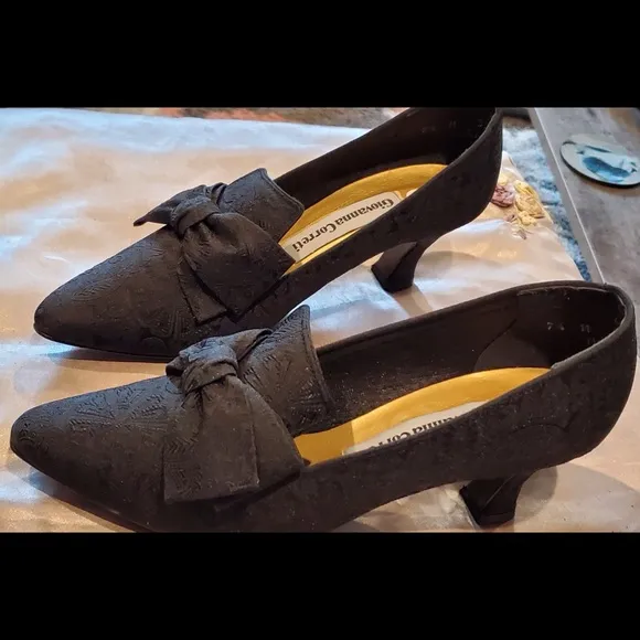 NWT Black Louis heels satin  brocade shoes by Giovanna Correti 7.5 M