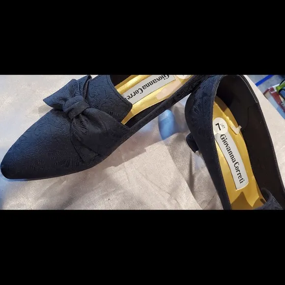 NWT Black Louis heels satin  brocade shoes by Giovanna Correti 7.5 M