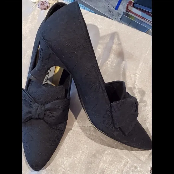NWT Black Louis heels satin  brocade shoes by Giovanna Correti 7.5 M