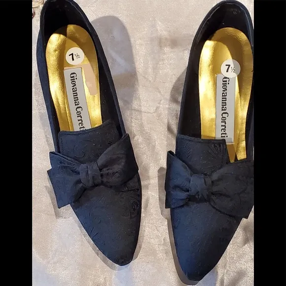 NWT Black Louis heels satin  brocade shoes by Giovanna Correti 7.5 M