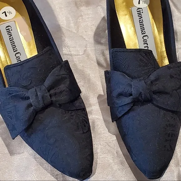 NWT Black Louis heels satin  brocade shoes by Giovanna Correti 7.5 M