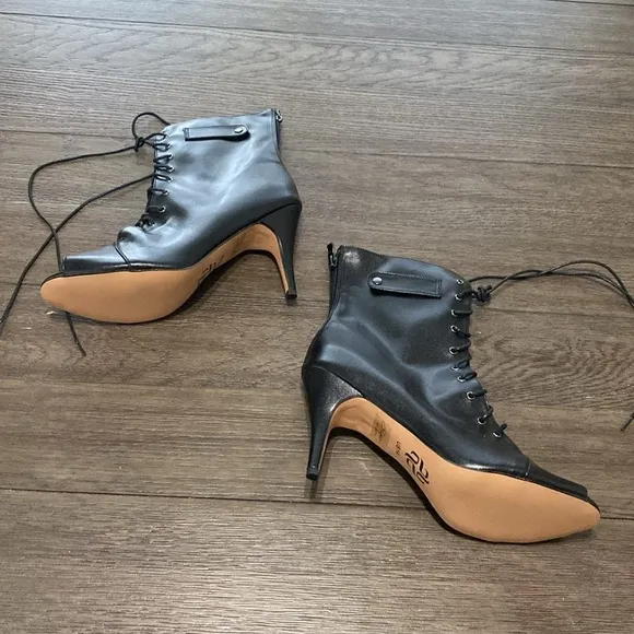 NWT BURJU Moment  Open Toe Lace Up Tongue Ankle Boots | Black | Size 14