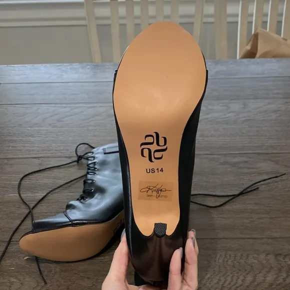 NWT BURJU Moment  Open Toe Lace Up Tongue Ankle Boots | Black | Size 14