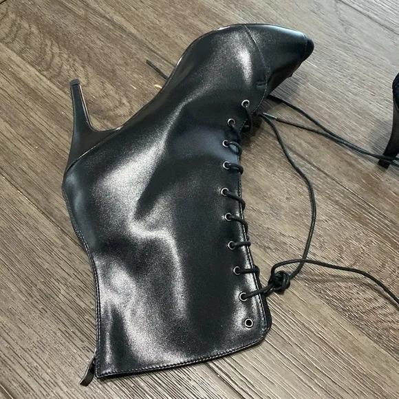 NWT BURJU Moment  Open Toe Lace Up Tongue Ankle Boots | Black | Size 14