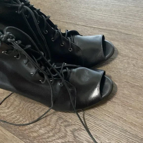 NWT BURJU Moment  Open Toe Lace Up Tongue Ankle Boots | Black | Size 14