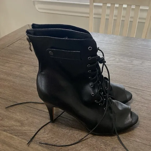 NWT BURJU Moment  Open Toe Lace Up Tongue Ankle Boots | Black | Size 14