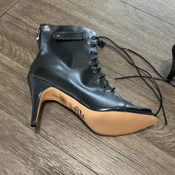 NWT BURJU Moment  Open Toe Lace Up Tongue Ankle Boots | Black | Size 14