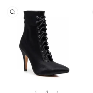 NWT BURJU Naeema Pointed Toe Lace Up Ankle Boots Stiletto Heel | Black | 5.5