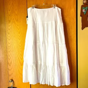 NWT Chaps LARGE sheer white cotton gauzy tiered long prairie skirt tiered flowy