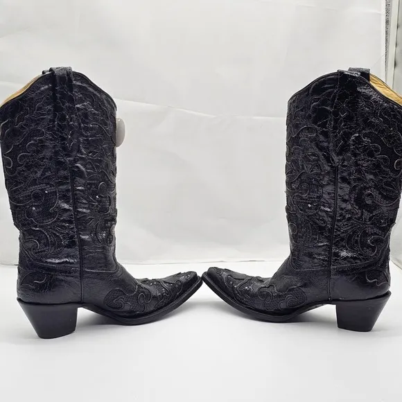 NWT Corral A1070 Women Boots 10M Floral Studded Rhinestones Sequins Tooled Inlay