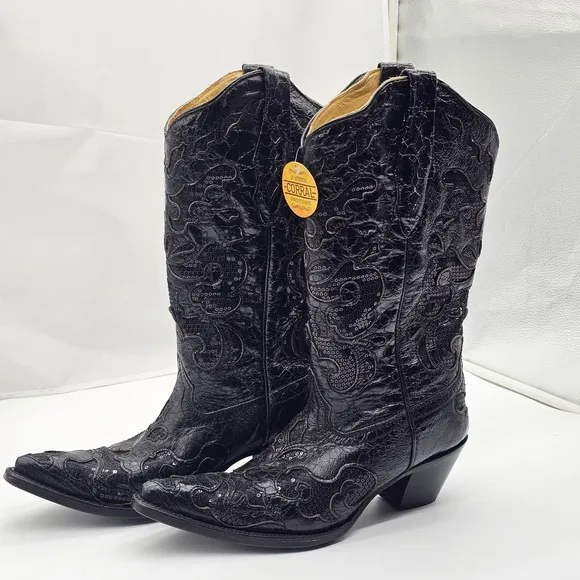 NWT Corral A1070 Women Boots 10M Floral Studded Rhinestones Sequins Tooled Inlay