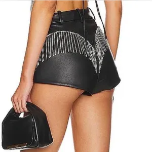 NWT Danica Faux Leather Shorts with Diamond Embellishments Black M from NBD