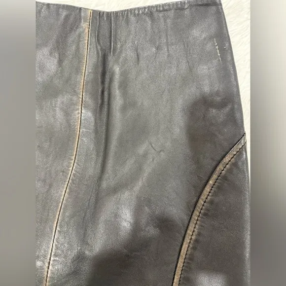 NWT DKNY 100% Sheep Leather limited edition distressed leather skirt size XS