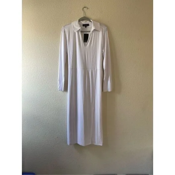 NWT eloquii womens white long sleeve polo midi dress 16