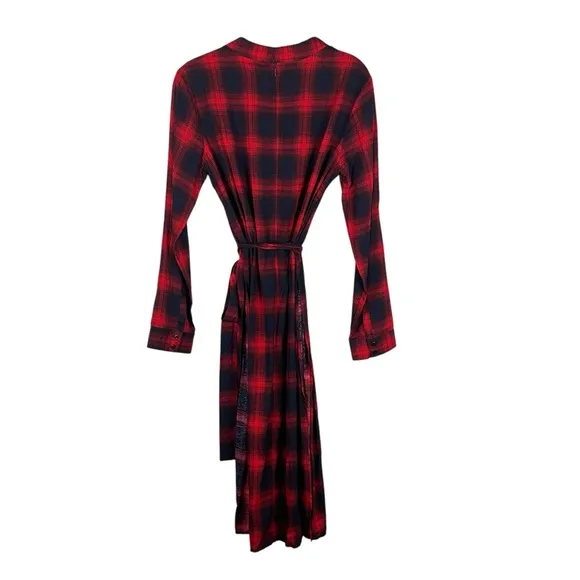 NWT English Factory Red Plaid Long Sleeve Midi Dress Size L
