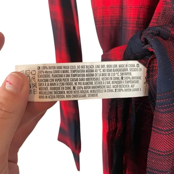 NWT English Factory Red Plaid Long Sleeve Midi Dress Size L