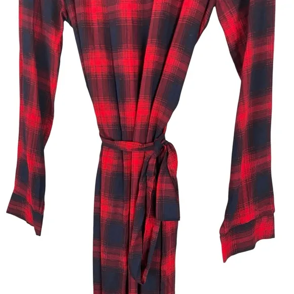 NWT English Factory Red Plaid Long Sleeve Midi Dress Size L