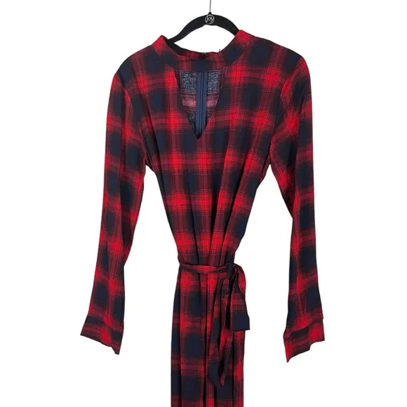 NWT English Factory Red Plaid Long Sleeve Midi Dress Size L