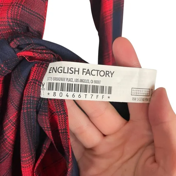 NWT English Factory Red Plaid Long Sleeve Midi Dress Size L