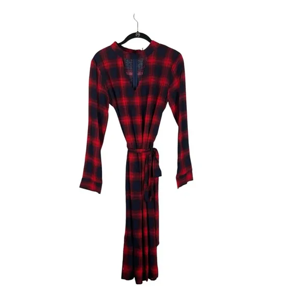 NWT English Factory Red Plaid Long Sleeve Midi Dress Size L