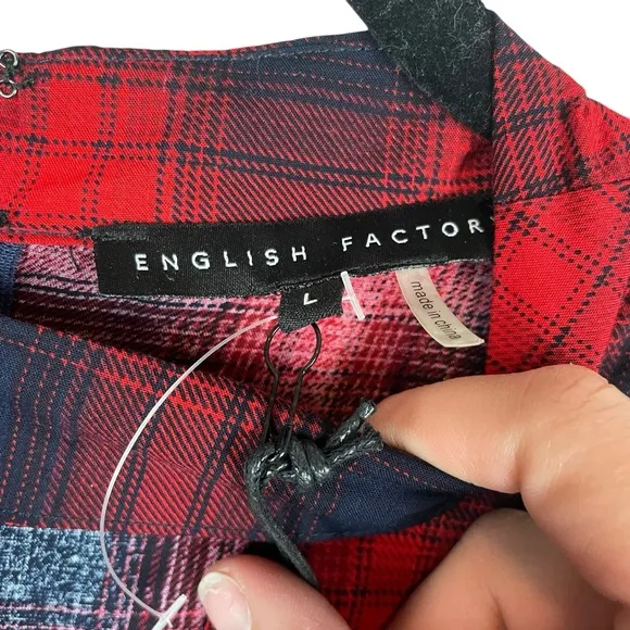 NWT English Factory Red Plaid Long Sleeve Midi Dress Size L