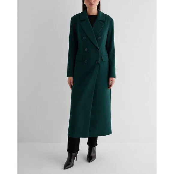 NWT Express Womens Green Supersoft Double Breasted Long Line Blazer Coat Small