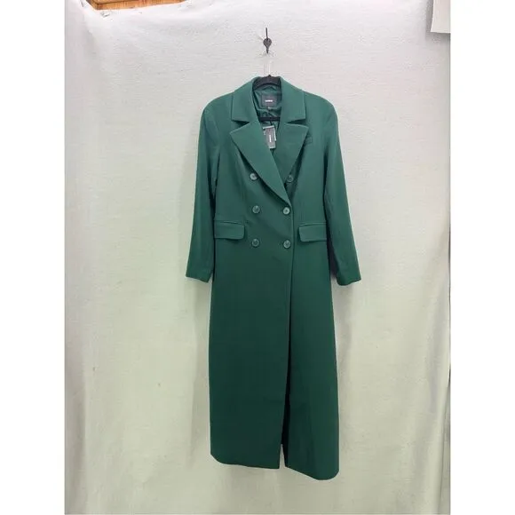 NWT Express Womens Green Supersoft Double Breasted Long Line Blazer Coat Small