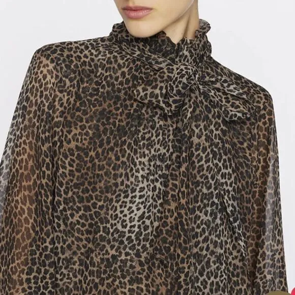 NWT FRAME - TIE NECK Mini DRESS Animal Print Silk Large