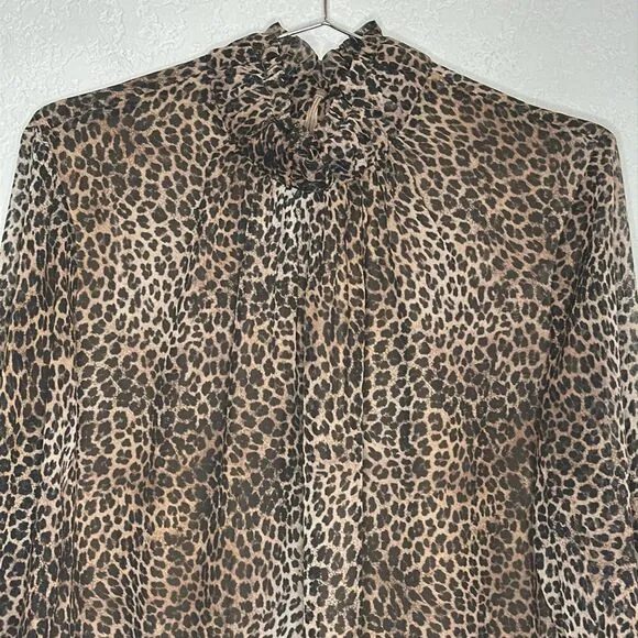 NWT FRAME - TIE NECK Mini DRESS Animal Print Silk Large