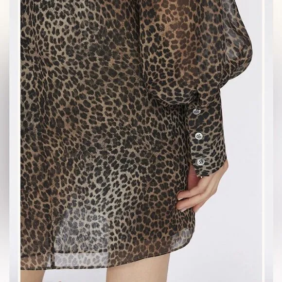 NWT FRAME - TIE NECK Mini DRESS Animal Print Silk Large