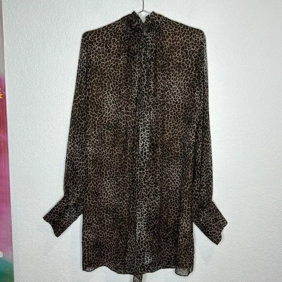 NWT FRAME - TIE NECK Mini DRESS Animal Print Silk Large