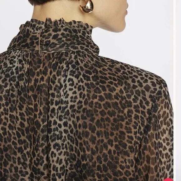 NWT FRAME - TIE NECK Mini DRESS Animal Print Silk Large