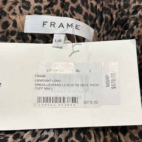 NWT FRAME - TIE NECK Mini DRESS Animal Print Silk Large
