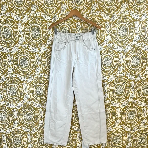 NWT Free People Aster High Rise Rigid Relaxed Straight Leg Jeans in Cream Sz 29