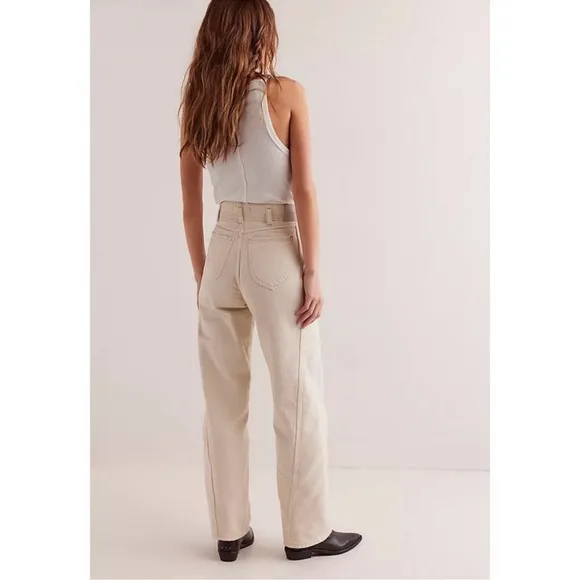 NWT Free People Aster High Rise Rigid Relaxed Straight Leg Jeans in Cream Sz 29