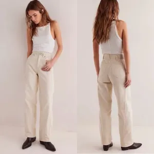 NWT Free People Aster High Rise Rigid Relaxed Straight Leg Jeans in Cream Sz 29