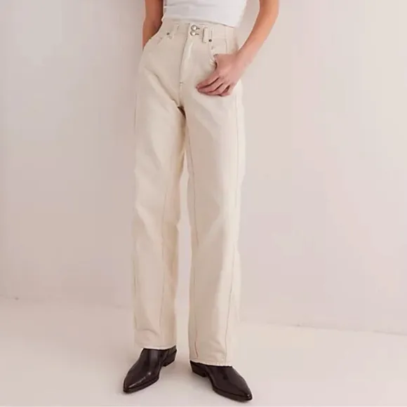 NWT Free People Aster High Rise Rigid Relaxed Straight Leg Jeans in Cream Sz 29