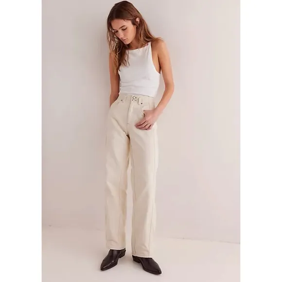 NWT Free People Aster Straight Leg Jeans Denim We The Free in Cream