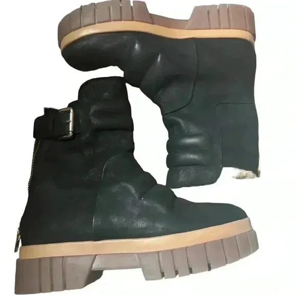 NWT Free People Fable Faux Fur Boots / Black 39 chunky heel boots winter fall