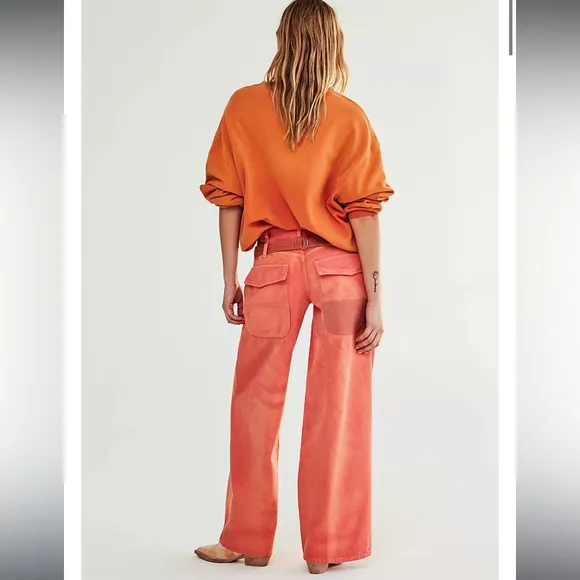 NWT FREE PEOPLE Waterfalls Baggy Wide-Leg Jeans - Oklahoma Sun 25 short