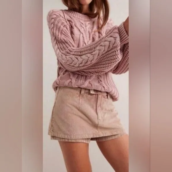 NWT Free People We The Free Gallivanting Cord Skort in Chocolate Truffle Size 27