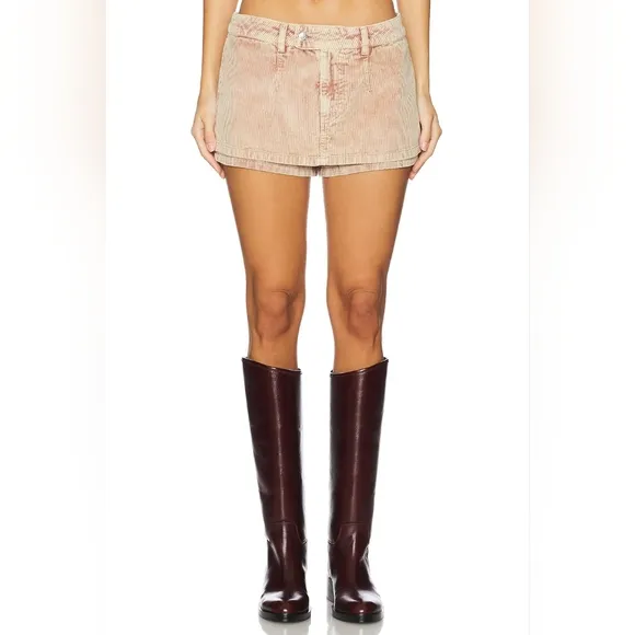 NWT Free People We The Free Gallivanting Cord Skort in Chocolate Truffle Size 27