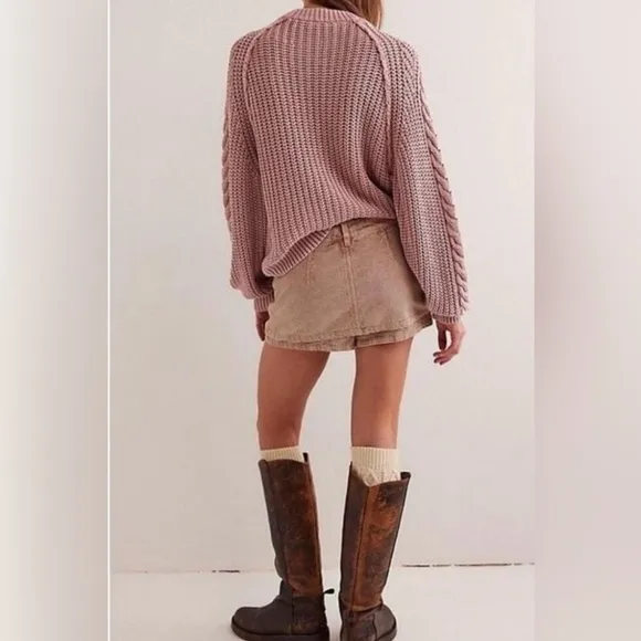 NWT Free People We The Free Gallivanting Cord Skort in Chocolate Truffle Size 27