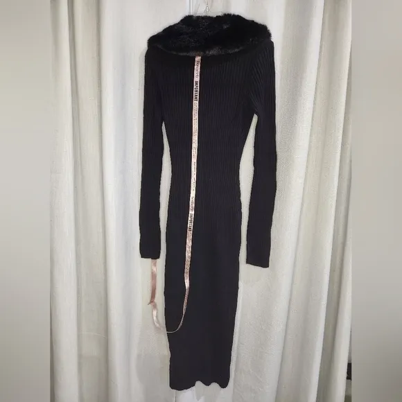 NWT House of‎ CB Raine Black Faux Fur Button Down Sweater Midi Dress M