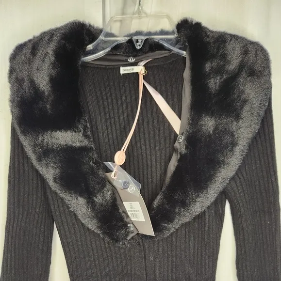 NWT House of‎ CB Raine Black Faux Fur Button Down Sweater Midi Dress M