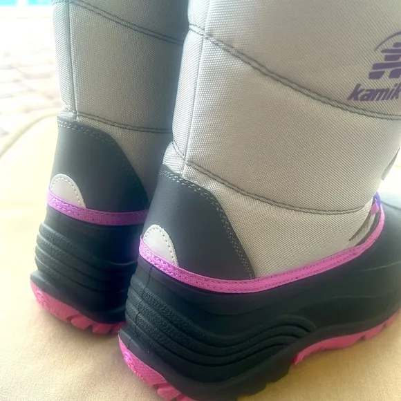 NWT Kamik Winter Boots Furry Top Gray Purple Waterproof Snow Big Kids sz 6 NEW